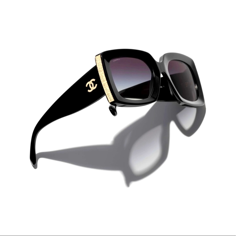 CHANEL BLACK 5435 RECTANGLE ACETATE SUNGLASSES